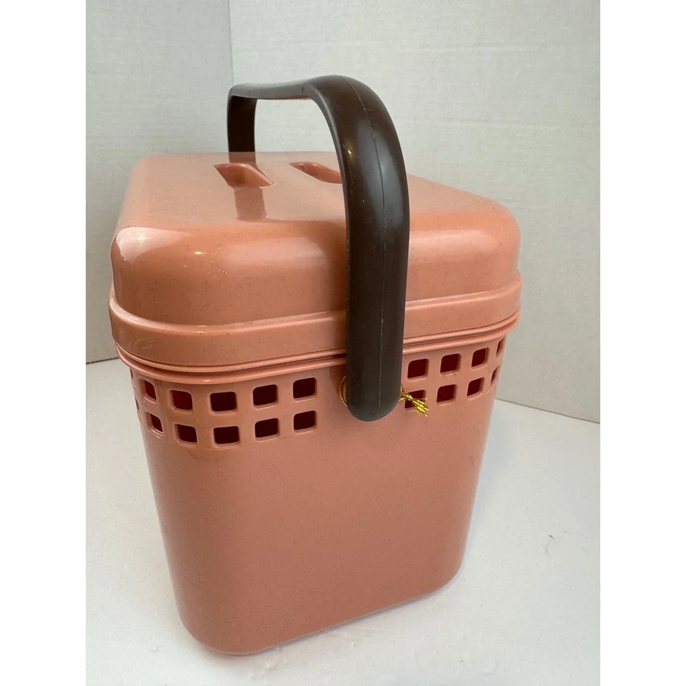 Vintage Elvini Collection Claris Pink Plastic Storage Basket Caddy with Handle
